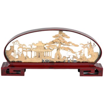 Oriental Furniture Pine and Pagoda Cork Carving Sculpture