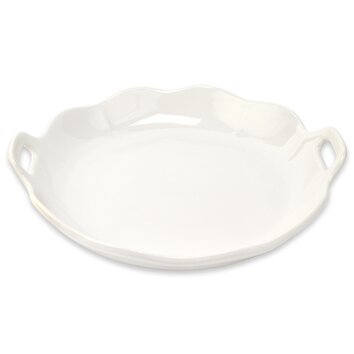 White Round Wavy Edge Platter With Handles