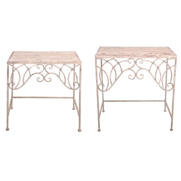 Aged Metal 2 Piece End Table Set