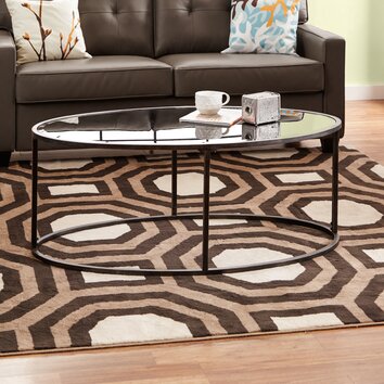 Taylor Coffee Table / Taylor Parquetry Coffee Table - Taylor Parquetry Coffee Table : A hint of industrial styling in the dark metal framework, fused with clean, matt stone coloured shelving and smoked glass.