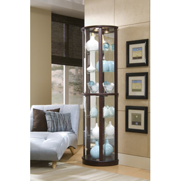 curio cabinet narrow chocolate furniture half round cherry pulaski wayfair tall brown curios cabinets mirrored lighted larger