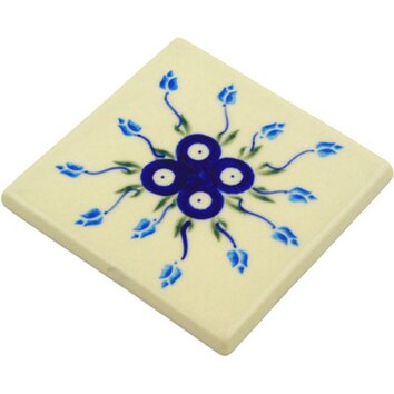 Polish Pottery 4.37 x 4.37 Stoneware Tile in Blue / White