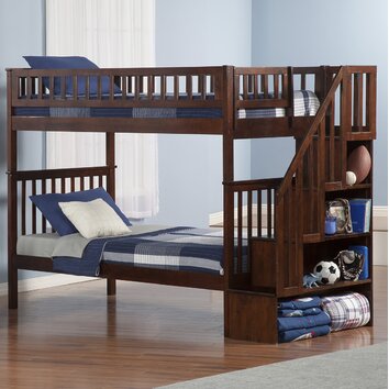 Atlantic Furniture Woodland Twin Over Twin Bunk Bed with Staircase