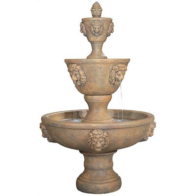 Henri Studio Lion Cast Stone Leonesco Tiered Fountain & Reviews | Wayfair