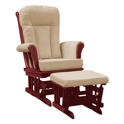 Dream On Me Elysium Glider Rocker and matching Ottoman ,Cherry Glider with Beige Cushion and Ottoman