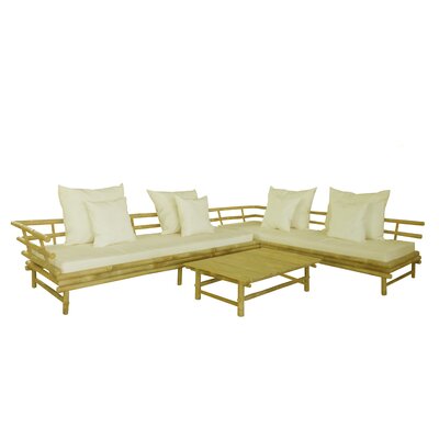 Bamboo 3 Piece Deep Seating Outdoor Couch with Cushion