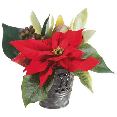 Velvet Poinsettia amp; Protea Desk Top Plant in Pot by Silk Flower Depot