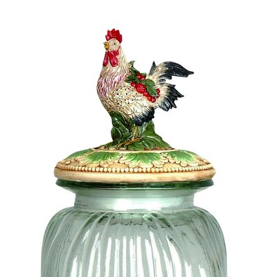 3 Piece Rooster Lid Glass Canister Set Wayfair   Rooster Lid 3 Piece Glass Canister Kitchen Storage Set 7787409 