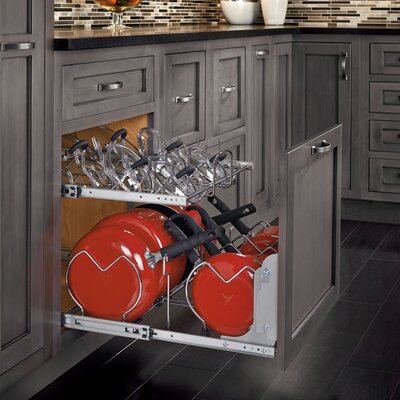 some of the best kitchen cabinet organizers have hardware for specific items being stored like this pull-out for pots & their lids
