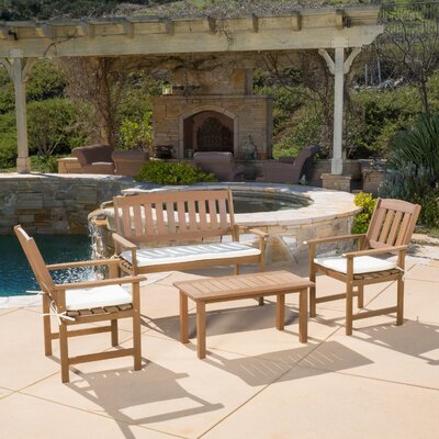 Lollie Wood 4 Piece Bench Seating Group with Cushions