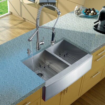 Vigo Two Handle Single Hole Pot Filler Kitchen Faucet with Pull-Down Spray