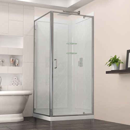 Flex 32 W x 76.75 H x 32 D Frameless Shower Enclosure, Backwall and