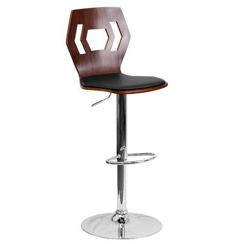 Walnut Bentwood Adjustable Swivel Bar Stool with Cushion by Flash