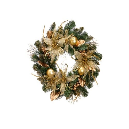 24 Artificial Poinsettia Ball and Berry Pine Christmas Wreath by Tori