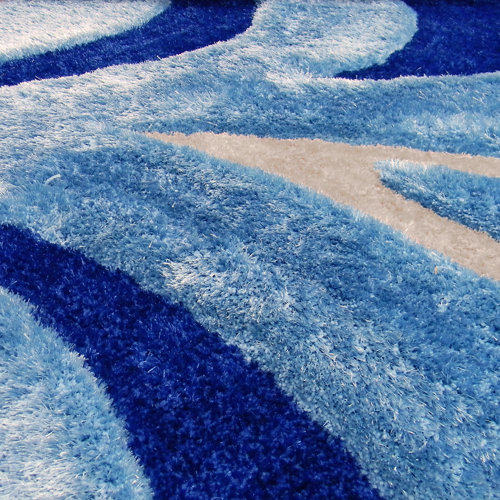 3D Shaggy Abstract Wavy Swirl Blue Area Rug Wayfair