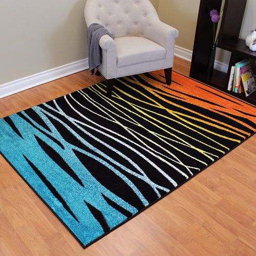 Rainbow Black Abstract Wave Area Rug Wayfair