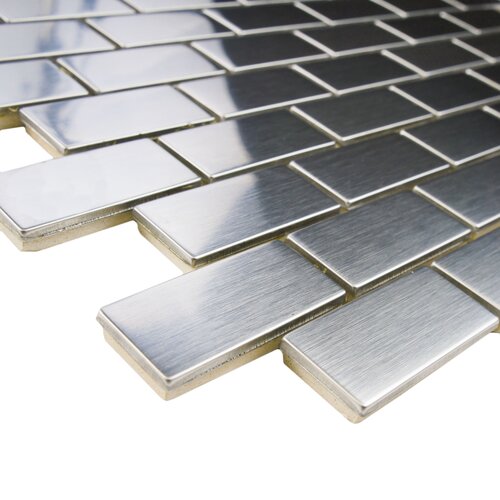 EliteTile Vulcan 0.875 x 1.875 Stainless Steel Over Porcelain Mosaic