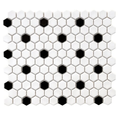 Retro 0.875 x 0.875 Hex Porcelain Mosaic Tile in Glossy White with