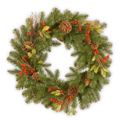 National Tree Co. Decorative Wreath with Berries Pine Cones and Leaves