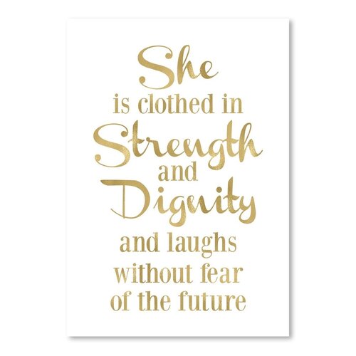 She is Clothed Strength Gold on White Poster Gallery Textual Art by