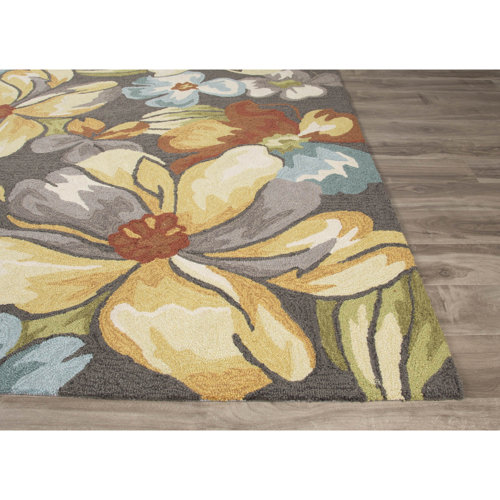Flora HandTufted Dark Gray/Yellow Area Rug Wayfair