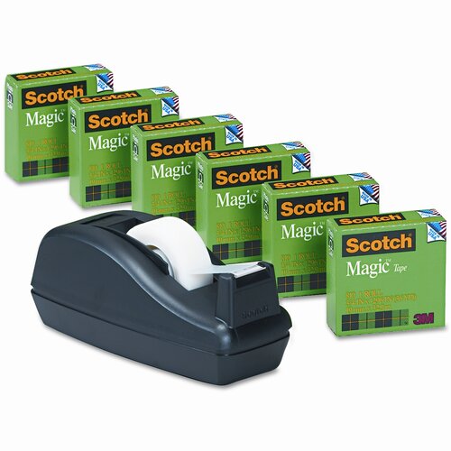 3M C40 Desk Tape Dispenser and Six Rolls Scotch Magic Tape, 1 core