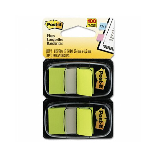 3M Standard Tape Flags in Dispenser, Bright Green, 100 Flags per