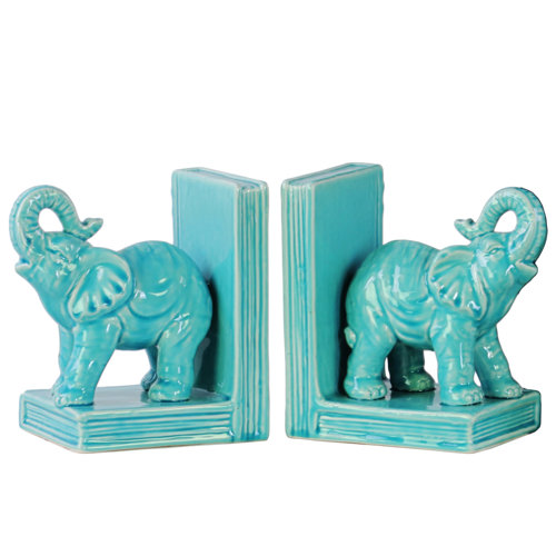 Urban Trends Ceramic Standing trumpeting Elephant on Base Bookend