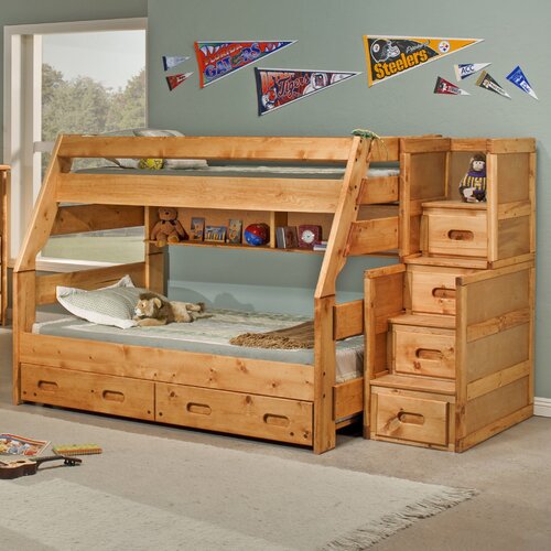 Twin Over Full Standard Bunk Bed with Trundle and Stairway Chest by