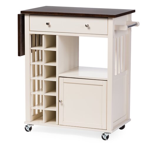 Wholesale Interiors Justin Solid Wood Kitchen Cart with Dark Oak Drop