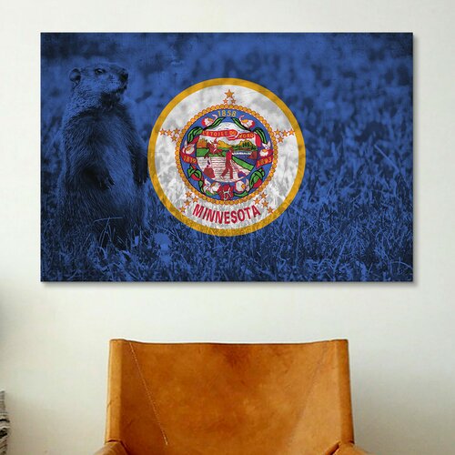 Minnesota Flag, Grunge Groundhog Graphic Art on Canvas by iCanvas