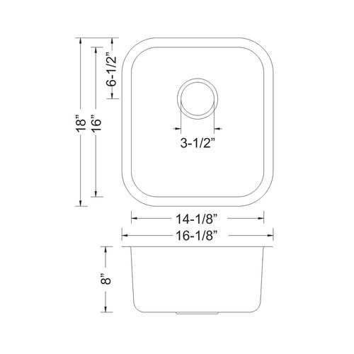 WELLS SINKWARE Speciality Series 16.13 x 18 Bar Sink