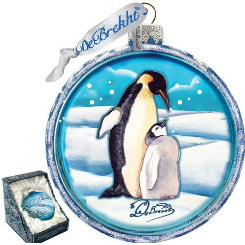 Holiday Penguin Pals Cut Ball Glass Ornament by G Debrekht