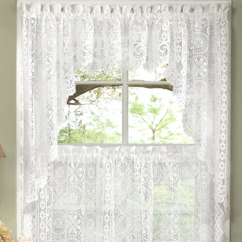 Autumn 60 Kitchen Curtain Valance Wayfair   Old World Style Floral Heavy Lace Kitchen 30 Curtain Valance SWAG 707 WHT 