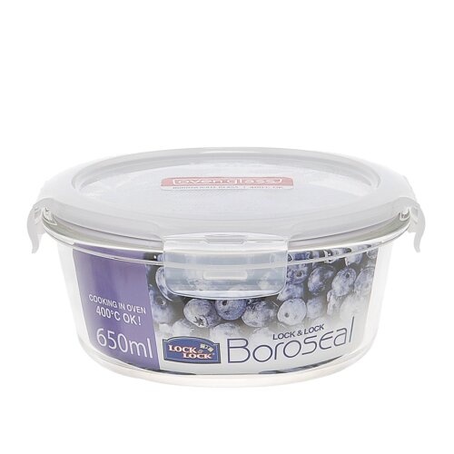 Lock & Lock Boroseal II 2.7 Cup Heat Resistant Round Glass Container