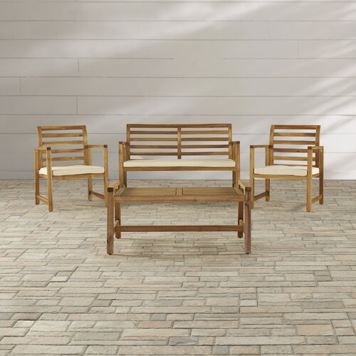 Brayden Studio Caffee 4 Piece Bench Seating Group with Cushions