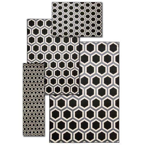 Nova 4 Piece Hand Crafted Black and White Area Rug Set by Nourison