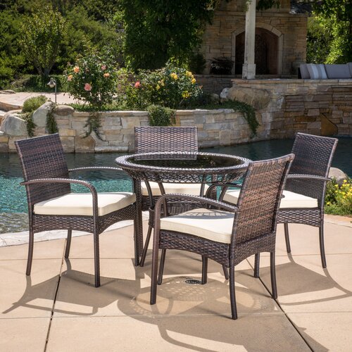 Beachcrest Home Exeter 5 Piece Dining Set with Cushions