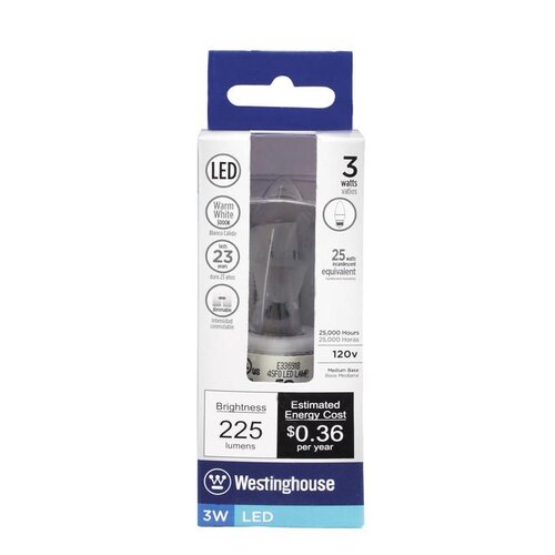 Westinghouse Lighting 3 Watt (25 Watt) Torpedo B10 Dimmable LED Light