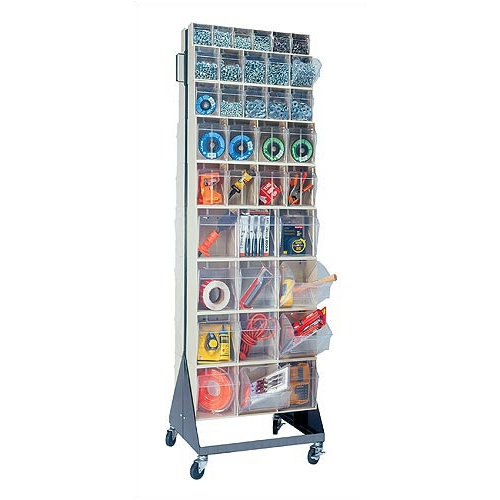 70" Mobile Double Sided Floor Stand Storage Unit with Tip Out Bins