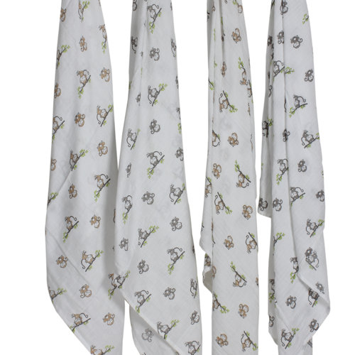 Happy Monkeys 4 Piece Muslin Swaddling Blanket Set Wayfair