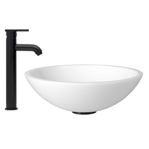 Phoenix Flat Edged Stone Glass Vessel Bathroom Sink and Seville Faucet