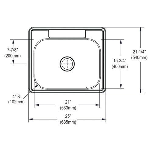 Dayton 25 x 22 Single Bowl Top Mount Kitchen Sink