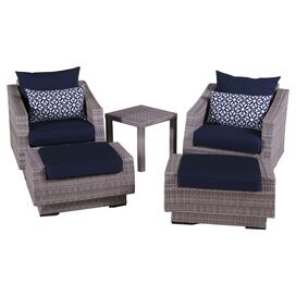 Cannes 5 Piece Deep Seating Group with Navy Blue Cushions