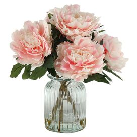 Peonies in Ribbed Glass Vase