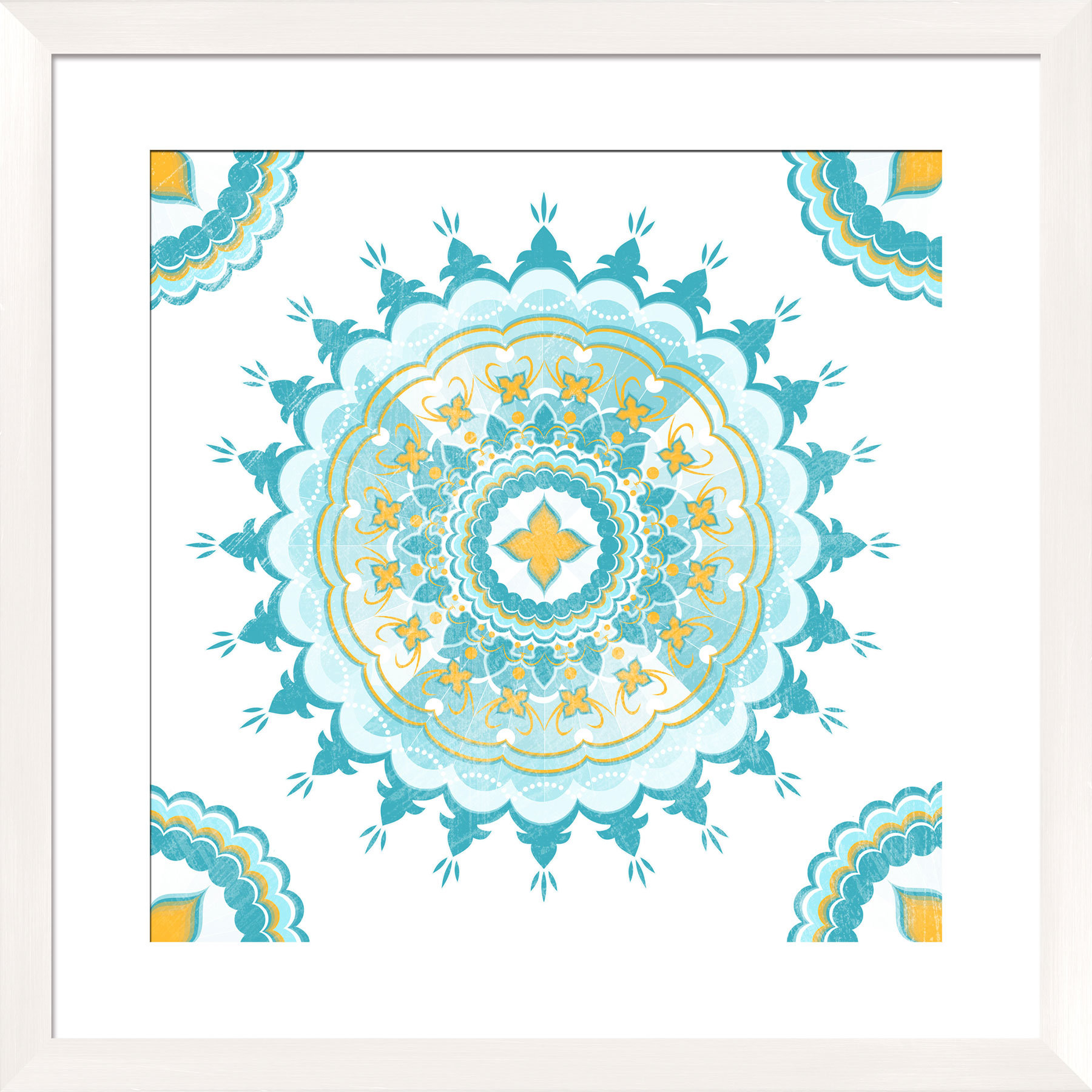 Mandala Framed Graphic Art in Teal Wayfair