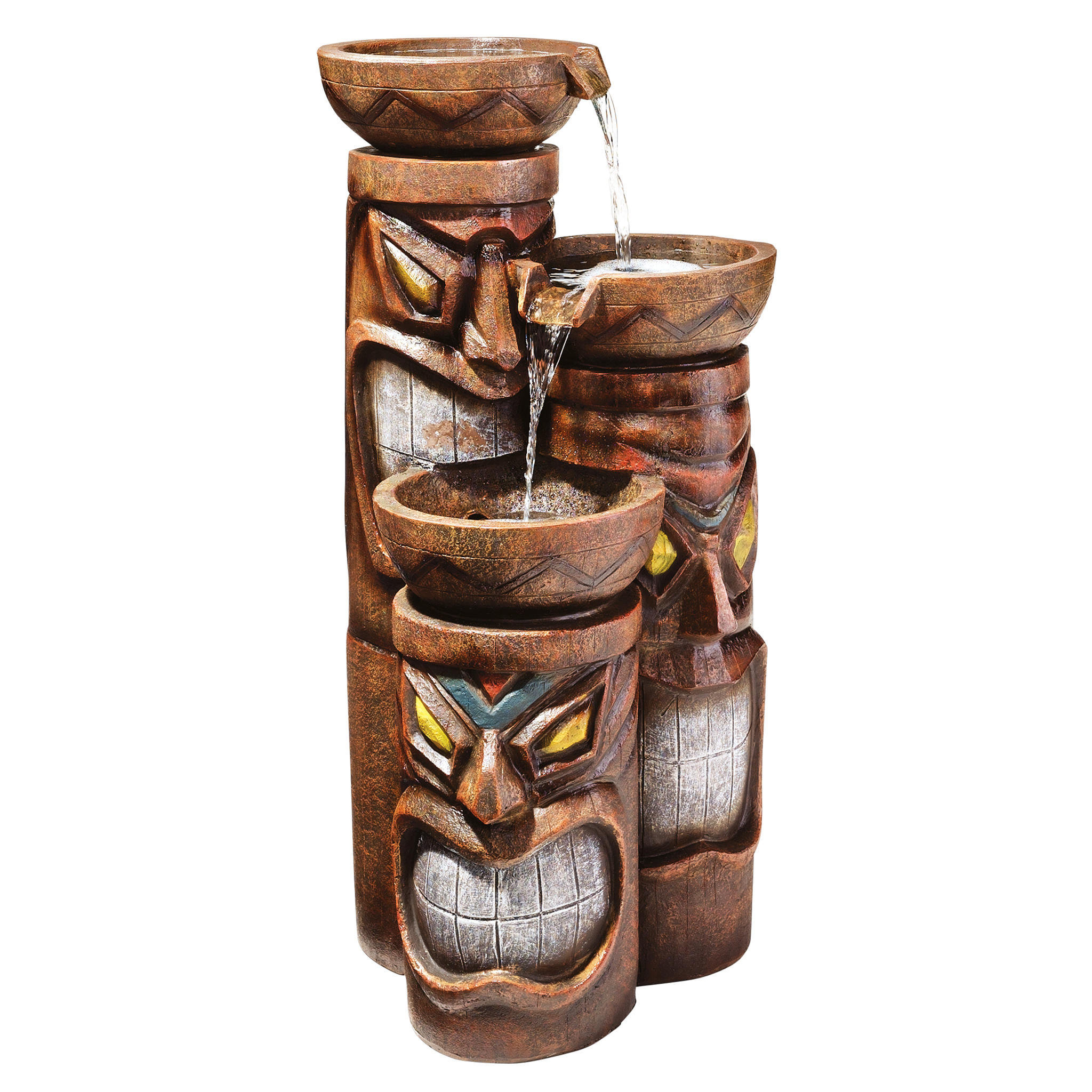 Design Toscano Cascading Aloha Tiki Three Bowl Resin Tiered Fountain