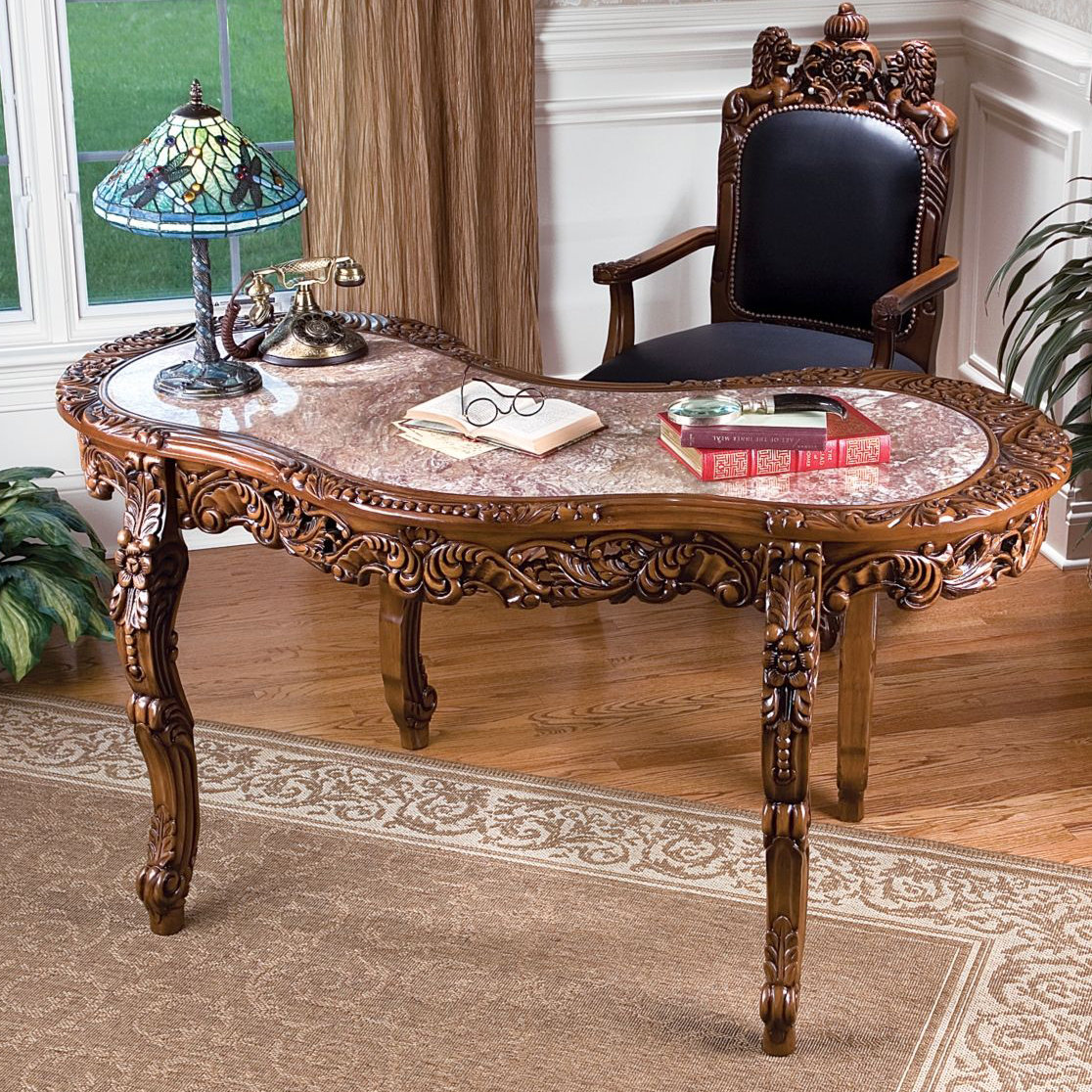 Design Toscano The Mountbat10 Hardwood and Solid Marble Writing Desk