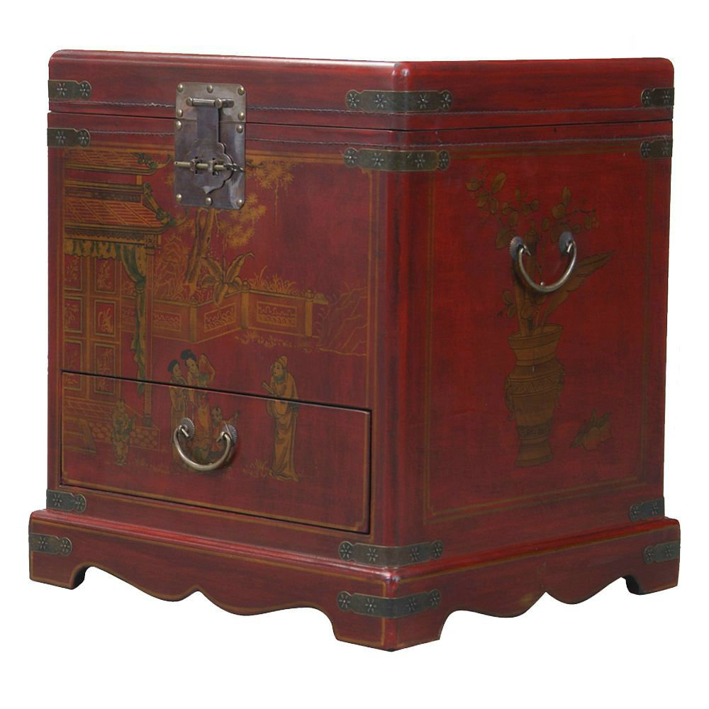 EXP Décor Handmade Oriental Antique Style Red Bonded Leather End Table