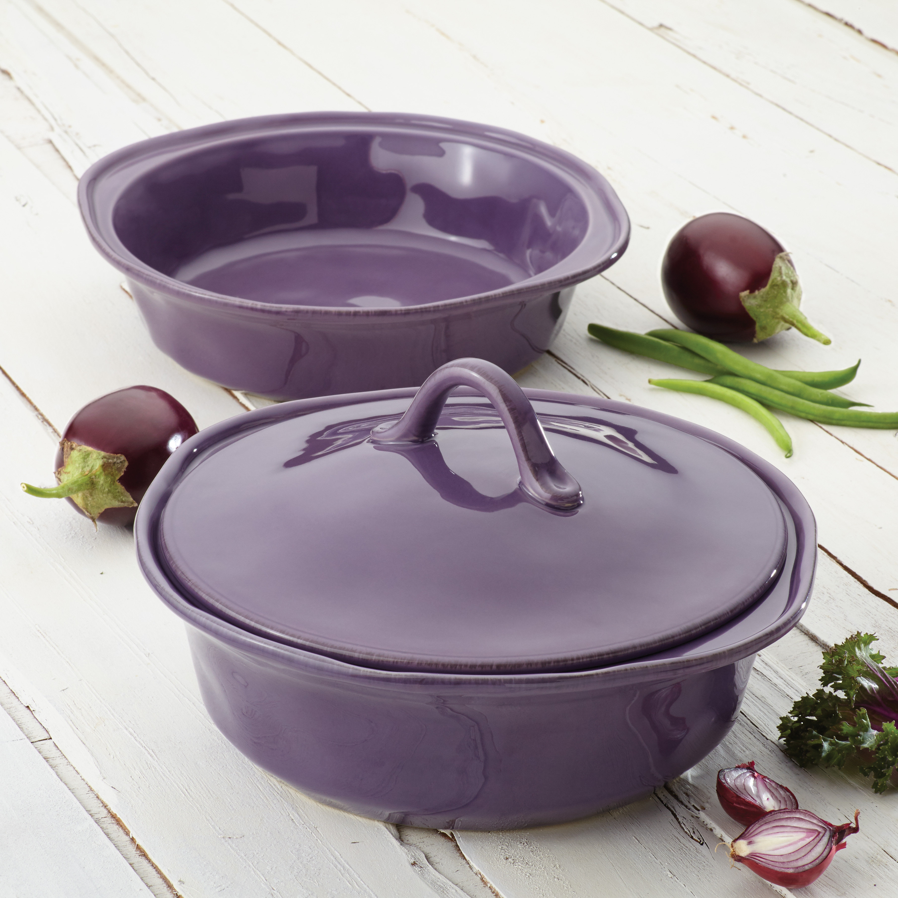 Rachael Ray Cucina 3 Piece Stoneware Round Casserole Set & Reviews